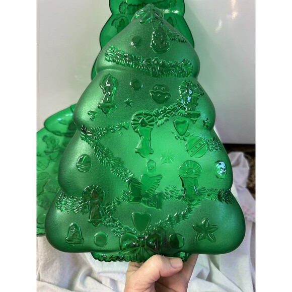 Vintage 3 PC  plastic Christmas Serving Tray Set 3 Green Christmas tree Trays - Picture 3 of 10